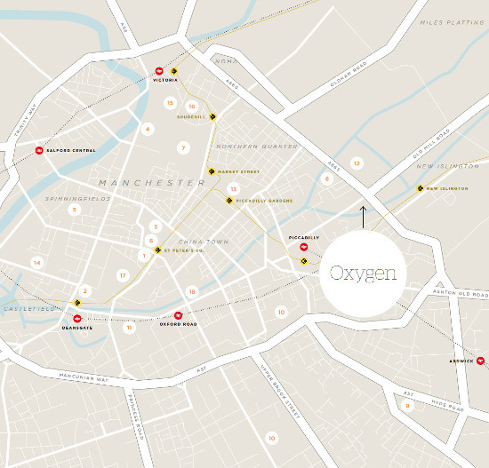 Location map of Oxygen Manchester apartment tower
