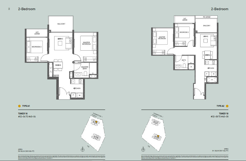 The Clement Canopy 2 bedrm A1 A2 floorplan